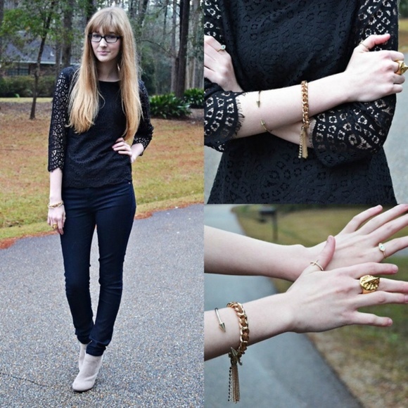 NWOT J. Crew Scalloped Black Lace Top 3/4 Sleeve - Picture 2 of 8